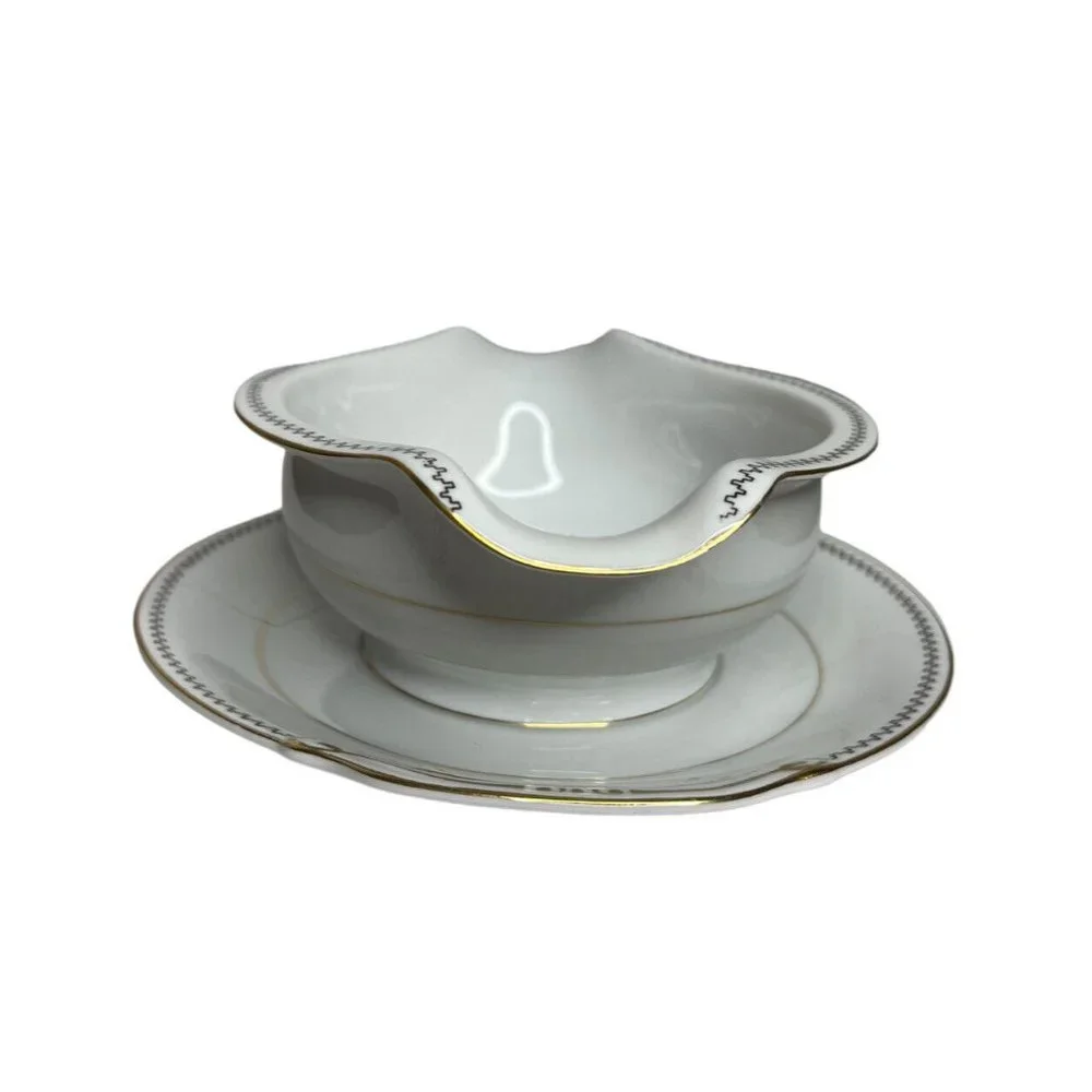 Late In Autumn Gravy Boat Attached Plate By Fine‎ China Of Japan Gold Gild Trim